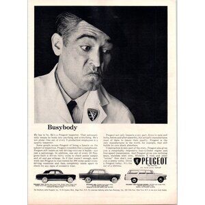 1964 Peugeot 403 404 Sedan and Station Wagon Vintage Print Ad Inspector Wall Art
